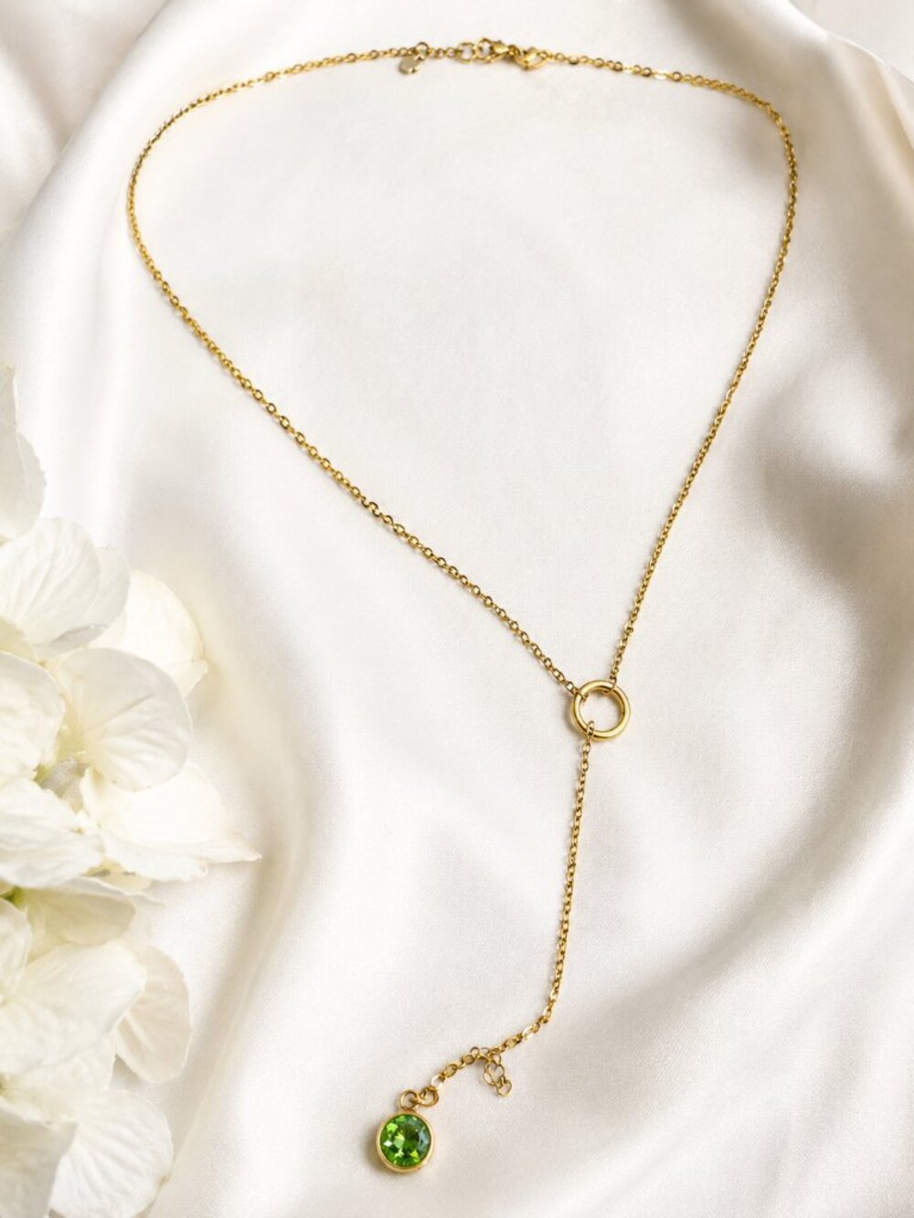 August Peridot Birthstone Gold-Tone Y-Style Lariat Necklace